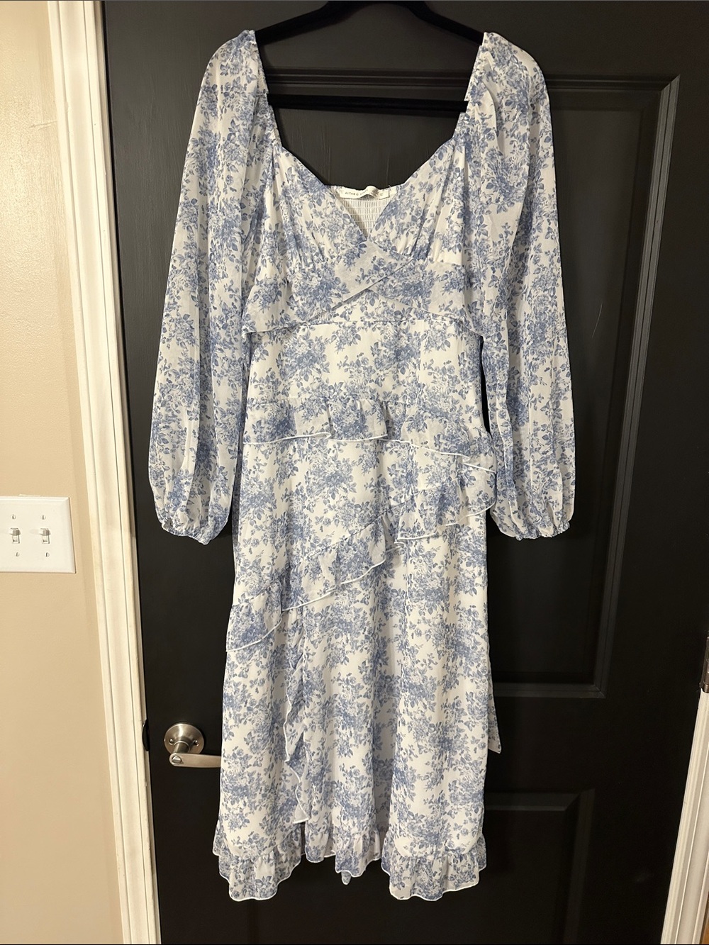 Altar'd State Blue and White Floral Midi Dress